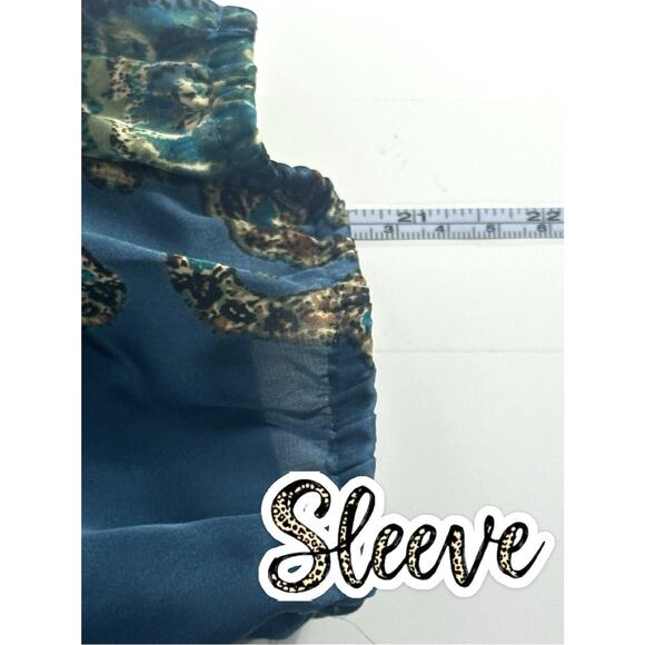 Roz & Ali Womens Boho 1X Teal Baroque Print Blouse 3/4 Sleeve Bubble Hem Top - Picture 13 of 16
